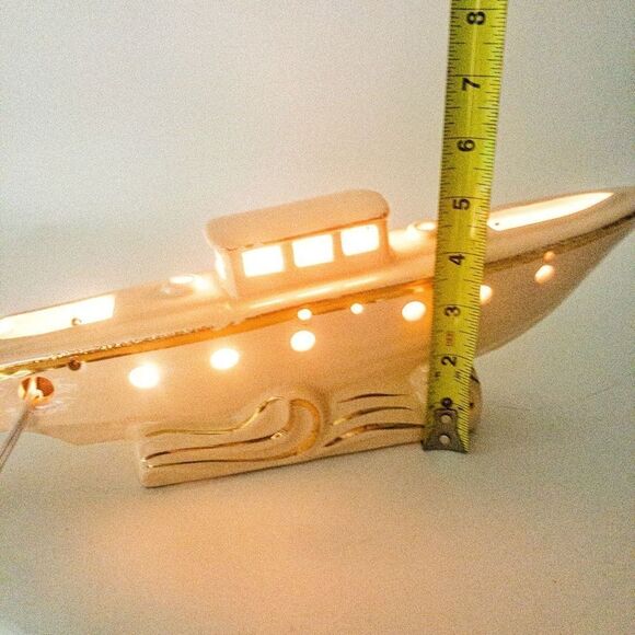 MCM Ceramic Sailboat TV Lamp Beige/Gold Detail 1950’s - Picture 8 of 12